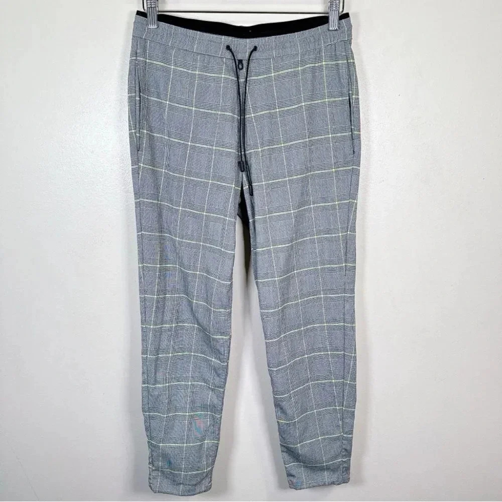 Zara Mens Size Medium  Drawstring Waist Plaid Check Ankle Pant